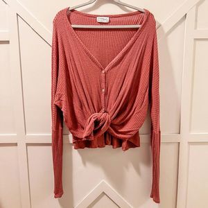 JJ Boutique Multi- Wear Waffle Knit Button Up Long Sleeve Cardigan / Blouse
